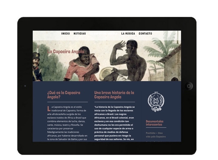 web del grupo de Capoeira Angola en tablet